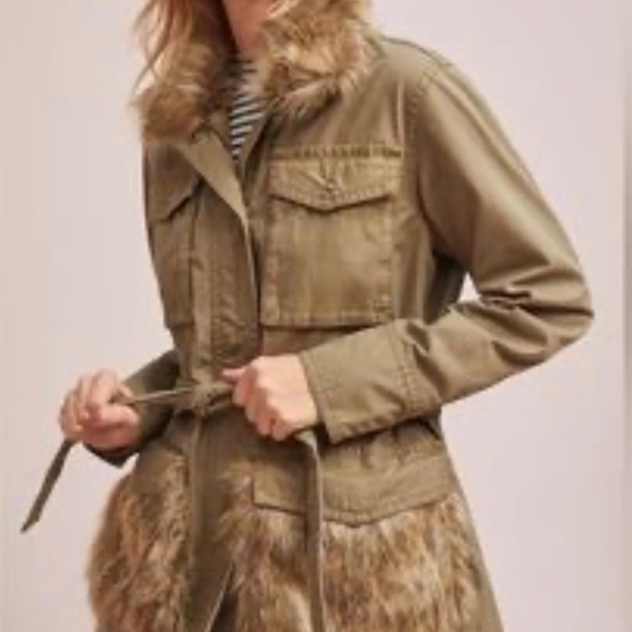 New w/Tags Anthropologie Utility Jacket Saskia Fur Pickets - Size Small - Picture 1 of 3